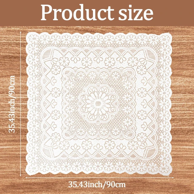 Alt view image 2 of 7 - White Lace Tablecloth 35.4x35.4 Inch Small Square Lace Table Cloth | Vintage Embroidered 90x90cm Tablecloth for Round Coffee Table Wedding Tea Party Home Decor Photo Backdrop