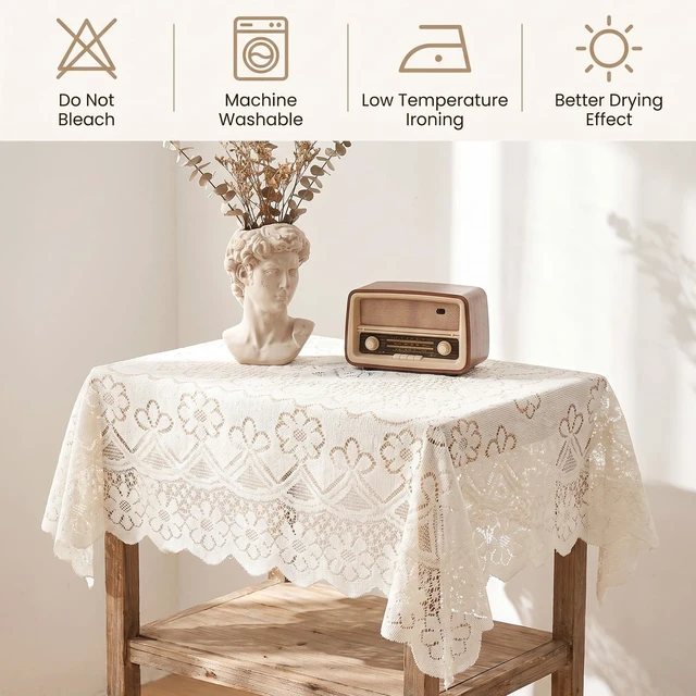 Alt view image 4 of 7 - White Lace Tablecloth 35.4x35.4 Inch Small Square Lace Table Cloth | Vintage Embroidered 90x90cm Tablecloth for Round Coffee Table Wedding Tea Party Home Decor Photo Backdrop