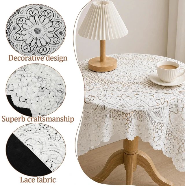 Alt view image 3 of 7 - White Lace Tablecloth 35.4x35.4 Inch Small Square Lace Table Cloth | Vintage Embroidered 90x90cm Tablecloth for Round Coffee Table Wedding Tea Party Home Decor Photo Backdrop