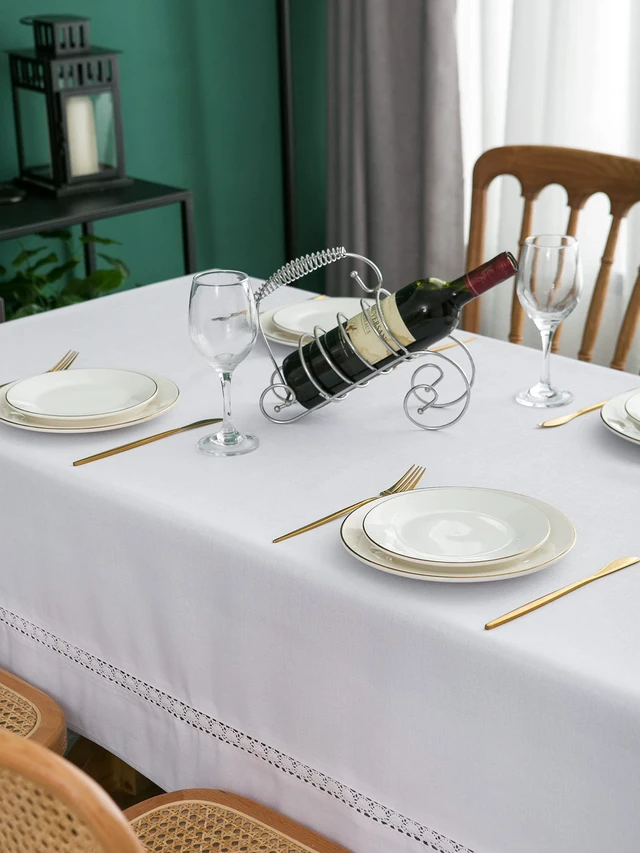 Alt view image 5 of 7 - Heavy Duty Fabric Tablecloth with White Lace-Waterproof/Wrinkle Free/Stain Resistant/Oil Proof-for Dining,Indoor&Outdoor,Wedding,Holiday,White,Rectangle 52x70Inch