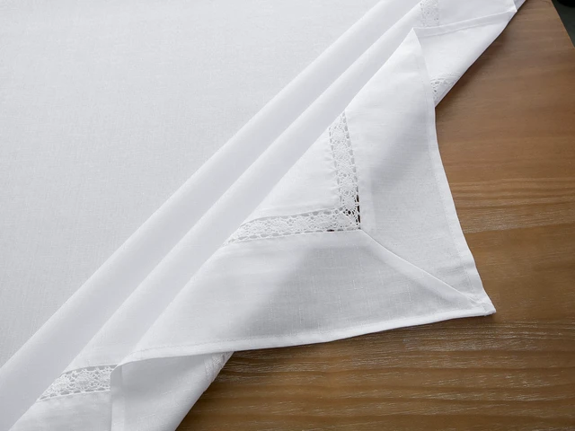 Alt view image 7 of 7 - Heavy Duty Fabric Tablecloth with White Lace-Waterproof/Wrinkle Free/Stain Resistant/Oil Proof-for Dining,Indoor&Outdoor,Wedding,Holiday,White,Rectangle 52x70Inch