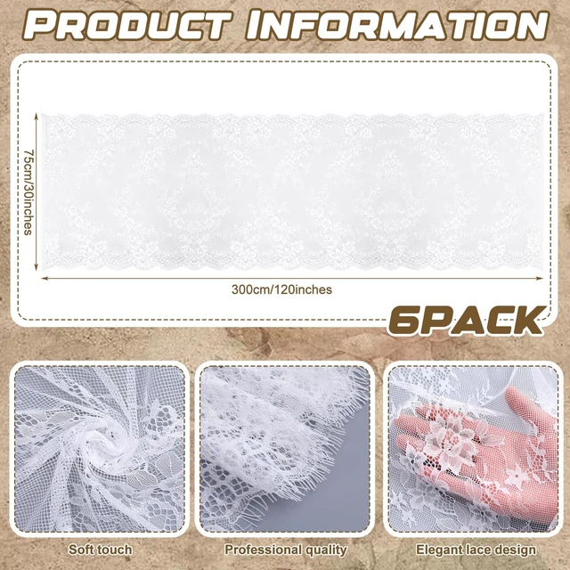 Alt view image 2 of 6 - 6 Pcs White Lace Table Runners 30" x 120" Floral Wedding Decor | Vintage Rustic Elegant Table Runners Embroidered Floral Lace Decor for Wedding Party Bridal Shower Baby Shower