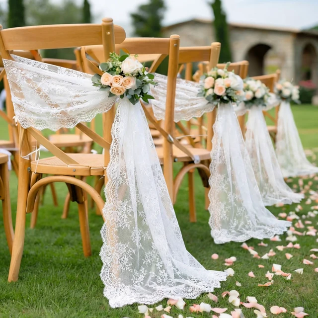 Alt view image 4 of 6 - 6 Pcs White Lace Table Runners 30" x 120" Floral Wedding Decor | Vintage Rustic Elegant Table Runners Embroidered Floral Lace Decor for Wedding Party Bridal Shower Baby Shower
