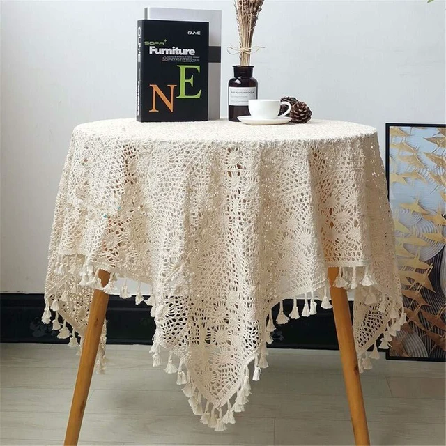 Main image of Vintage Crochet Tablecloths Lace Doilies Cotton Beige Square Tablecloths Table Cover Table Topper Wedding Home Party Decoration