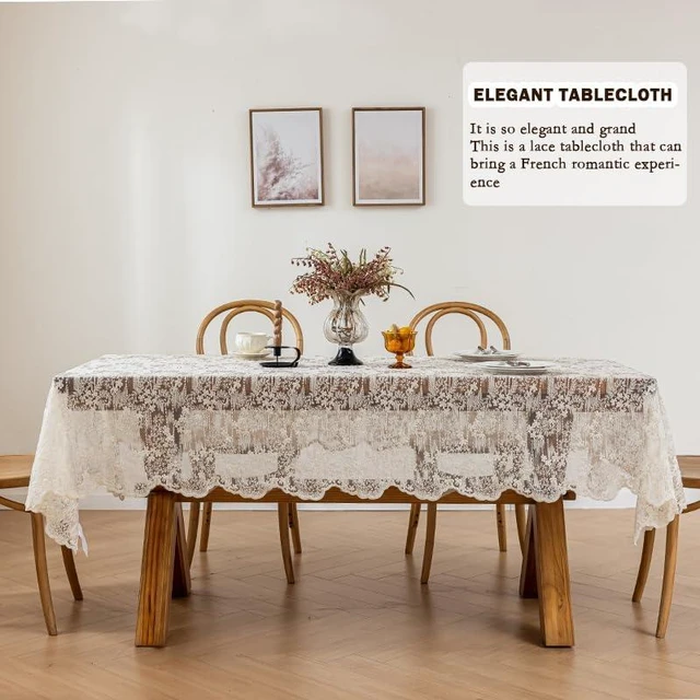 Alt view image 4 of 7 - Lace Embroidered Tablecloth. Square Lace Vintage Tablecloth Dustproof Table Protector for Kitchen Dining Room Party Banquet Home Picnic Wedding Decoration (Creamy White 35.5×35.5 inch)