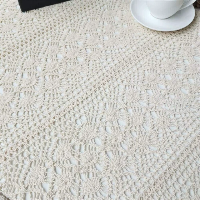 Alt view image 2 of 6 - Vintage Crochet Tablecloths Lace Doilies Cotton Beige Square Tablecloths Table Cover Table Topper Wedding Home Party Decoration