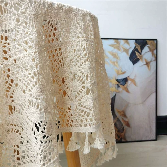 Alt view image 4 of 6 - Vintage Crochet Tablecloths Lace Doilies Cotton Beige Square Tablecloths Table Cover Table Topper Wedding Home Party Decoration