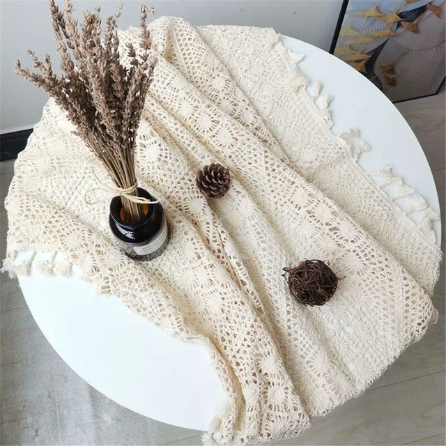 Alt view image 5 of 6 - Vintage Crochet Tablecloths Lace Doilies Cotton Beige Square Tablecloths Table Cover Table Topper Wedding Home Party Decoration