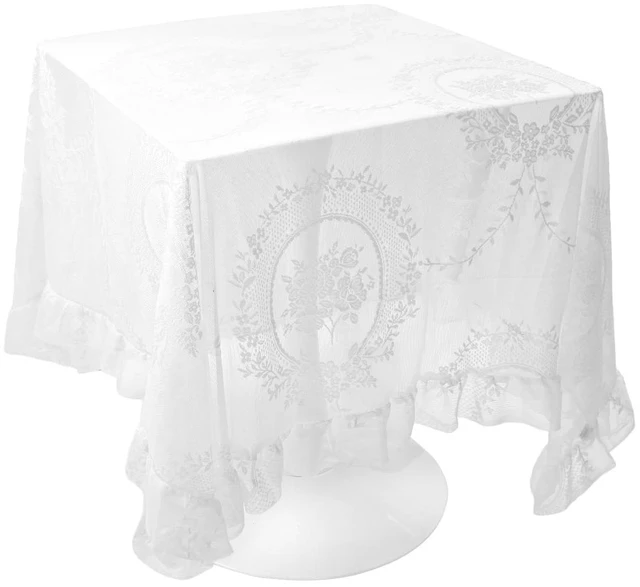 Main image of White Lace Tablecloth, 55 X 55 Inches | Square Vintage Embroidered Bridal Wedding Tablecloths Sheer Overlay for Rustic Outdoor Party Reception Home Decor