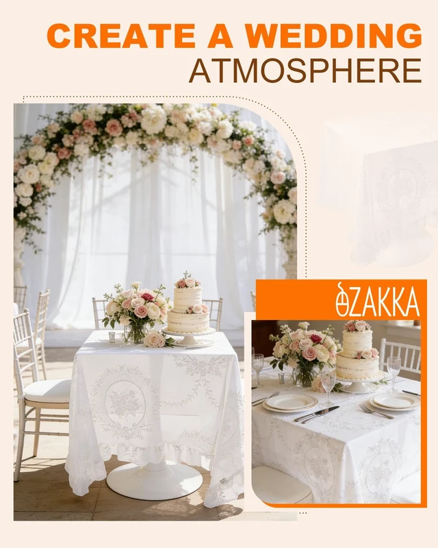 Alt view image 3 of 7 - White Lace Tablecloth, 55 X 55 Inches | Square Vintage Embroidered Bridal Wedding Tablecloths Sheer Overlay for Rustic Outdoor Party Reception Home Decor