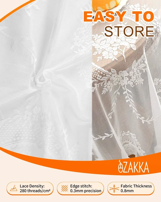 Alt view image 5 of 7 - White Lace Tablecloth, 55 X 55 Inches | Square Vintage Embroidered Bridal Wedding Tablecloths Sheer Overlay for Rustic Outdoor Party Reception Home Decor