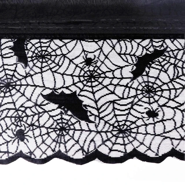 Alt view image 6 of 7 - Rectangular Halloween Tablecloth, Halloween Bat Spider Web Tablecloth Decor | 60" x 104" Black Lace Tablecloth Bat Cobweb Table Cover for Halloween Party Décor Dinner Spooky Meals Decoration