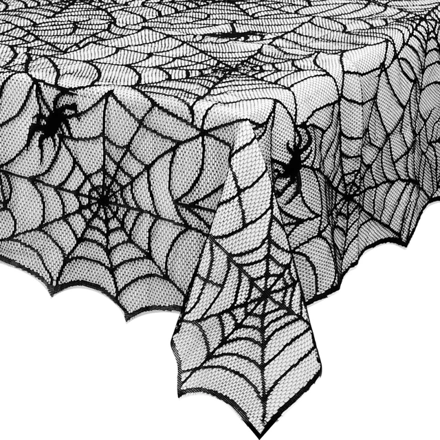 Main image of Black Lace Halloween Tablecloth - 60x104 Inch Rectangle Spider Web | Table Cloth Cover for Gothic Party Decorations, Dining Room & Home Decor
