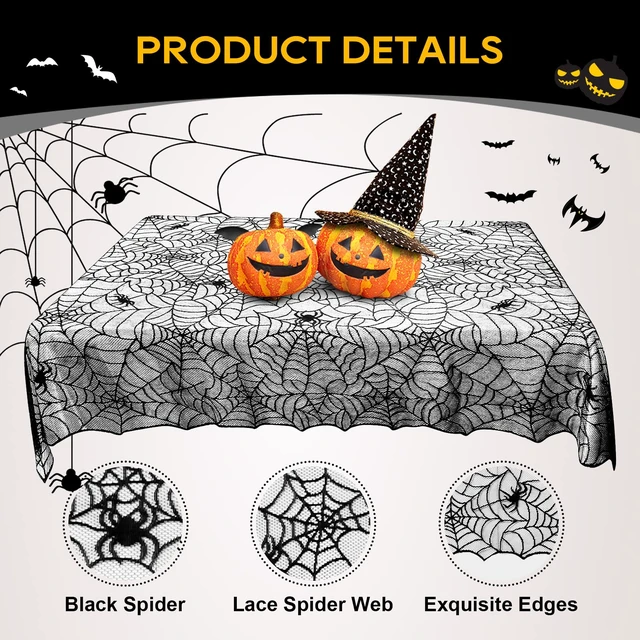 Alt view image 2 of 7 - Black Lace Halloween Tablecloth - 60x104 Inch Rectangle Spider Web | Table Cloth Cover for Gothic Party Decorations, Dining Room & Home Decor