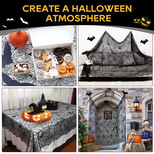 Alt view image 3 of 7 - Black Lace Halloween Tablecloth - 60x104 Inch Rectangle Spider Web | Table Cloth Cover for Gothic Party Decorations, Dining Room & Home Decor