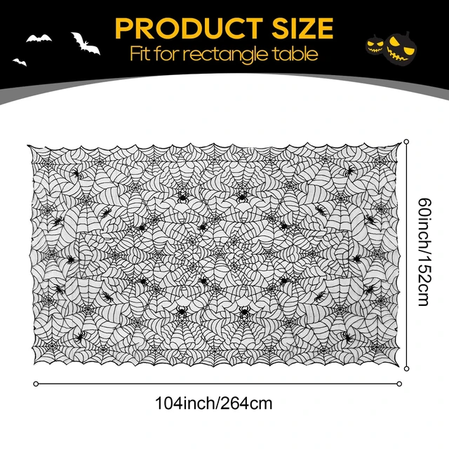 Alt view image 4 of 7 - Black Lace Halloween Tablecloth - 60x104 Inch Rectangle Spider Web | Table Cloth Cover for Gothic Party Decorations, Dining Room & Home Decor