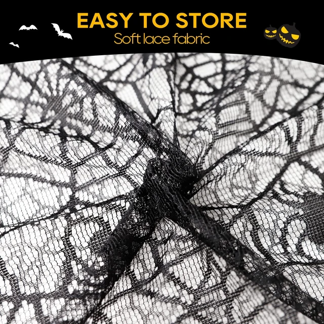 Alt view image 6 of 7 - Black Lace Halloween Tablecloth - 60x104 Inch Rectangle Spider Web | Table Cloth Cover for Gothic Party Decorations, Dining Room & Home Decor