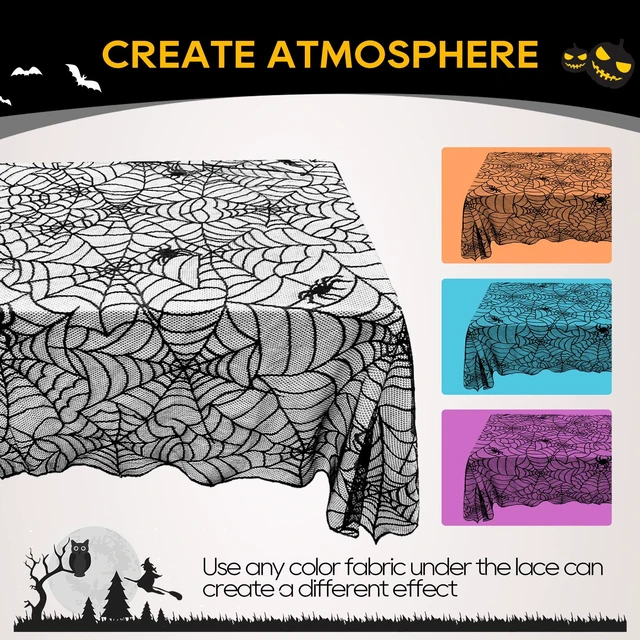 Alt view image 7 of 7 - Black Lace Halloween Tablecloth - 60x104 Inch Rectangle Spider Web | Table Cloth Cover for Gothic Party Decorations, Dining Room & Home Decor