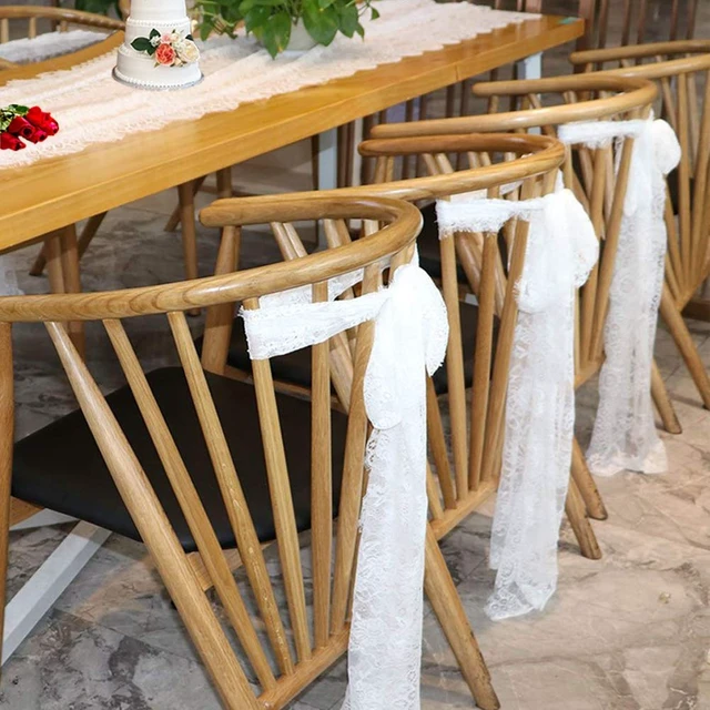 Alt view image 6 of 7 - 4 Pcs White Lace Table Runners 14 x 120 Inch Vintage Table Runner for Wedding Bridal Shower Baby Shower Party Table Decoration Rustic Rose Embroidered Boho Table Runner
