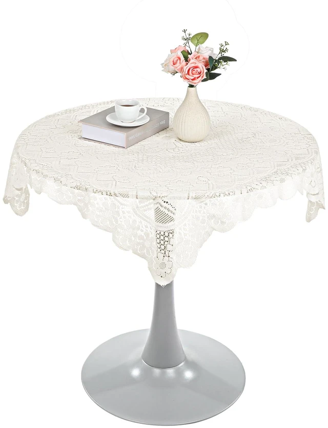 Main image of Beige Lace Tablecloth 36 x 36Inch Small Square Tablecloth Vintage Crochet Tableclothes for Outdoor Tea Party Reception Dinner Home Decor