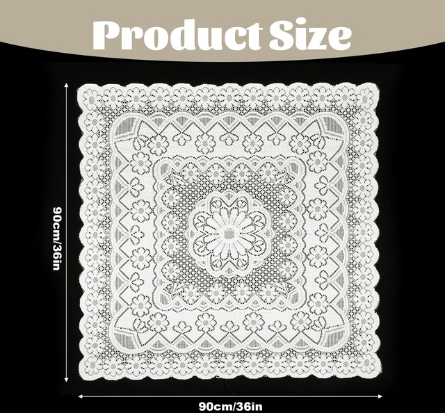 Alt view image 2 of 7 - Beige Lace Tablecloth 36 x 36Inch Small Square Tablecloth Vintage Crochet Tableclothes for Outdoor Tea Party Reception Dinner Home Decor