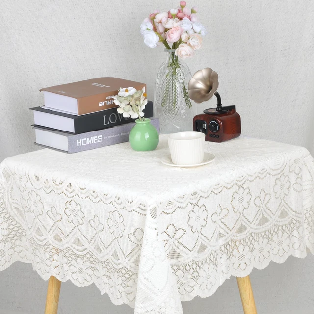 Alt view image 6 of 7 - Beige Lace Tablecloth 36 x 36Inch Small Square Tablecloth Vintage Crochet Tableclothes for Outdoor Tea Party Reception Dinner Home Decor
