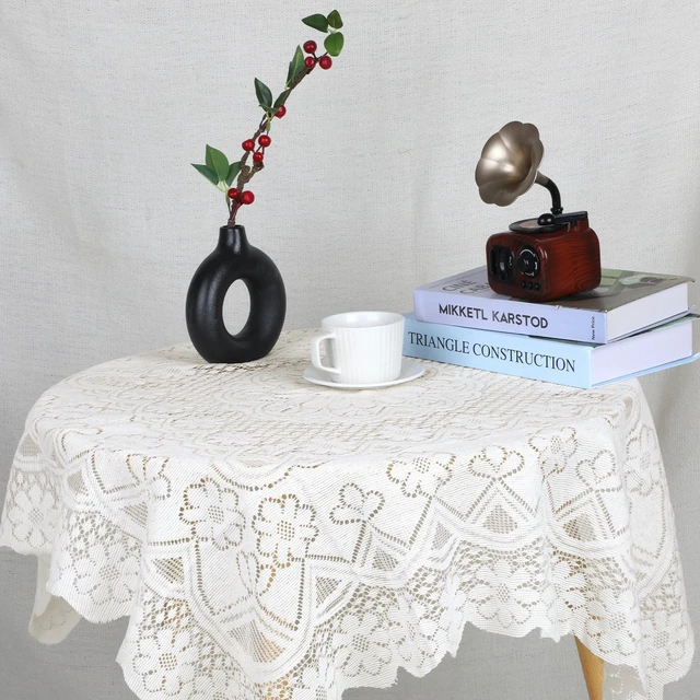 Alt view image 5 of 7 - Beige Lace Tablecloth 36 x 36Inch Small Square Tablecloth Vintage Crochet Tableclothes for Outdoor Tea Party Reception Dinner Home Decor