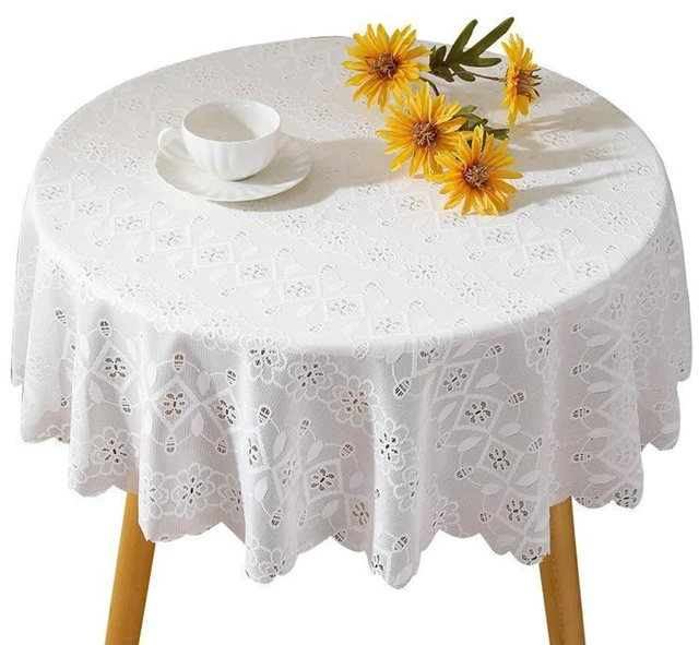 Main image of White Lace Round Tablecloth with Floral Pattern 70 Inch Rustic Embroidery Lace Table Cover for Rustic Boho Wedding Party Daily Use