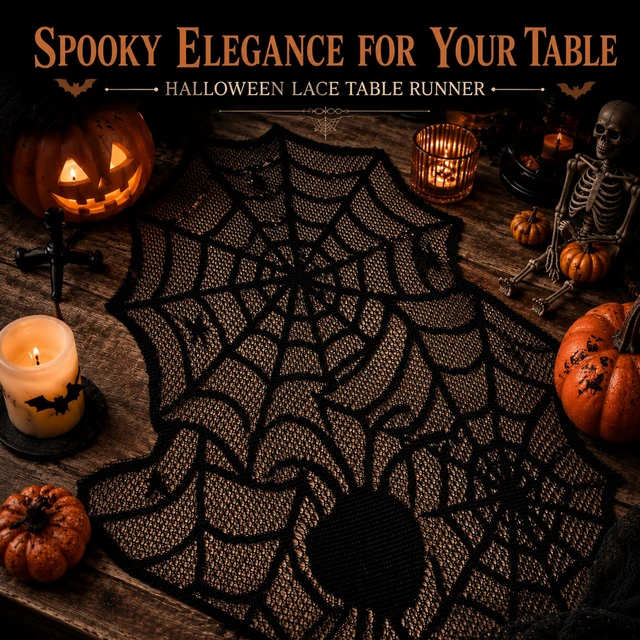 Alt view image 7 of 7 - Halloween Decorations - Black Lace Spider Web Table Runner | Halloween Decor Party Favors Supplies for Indoor Outdoor - Halloween Table Centerpiece Decor for Home Office Dining Kitchen, 18 X 72 Inch