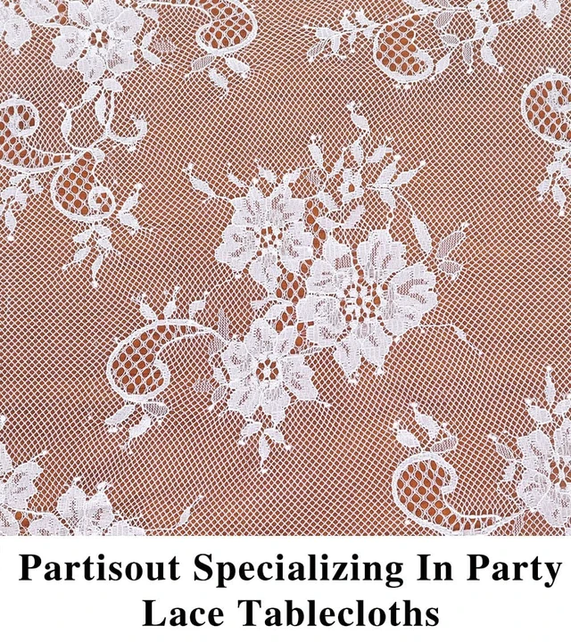 Alt view image 6 of 6 - White Lace Tablecloth Rectangular 60x120 Inch Sheer Wedding Party Decor | Vintage Boho Embroidered Floral Lace Table Cloth, Oblong Sheer Tulle for Rustic Wedding, Birthday Party Holiday Table Decor