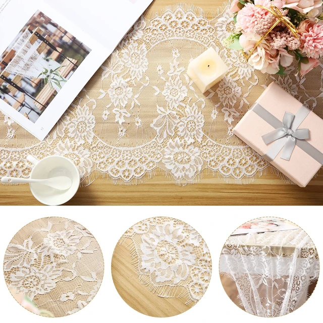 Alt view image 2 of 6 - 12 Pack White Lace Table Runner 14 x 120 Inch Rustic Table Runner | Vintage Lace Tablecloth with Rose Embroidered Floral for Boho Wedding Party Decor for Summer Fall Kitchen Bridal Baby Shower