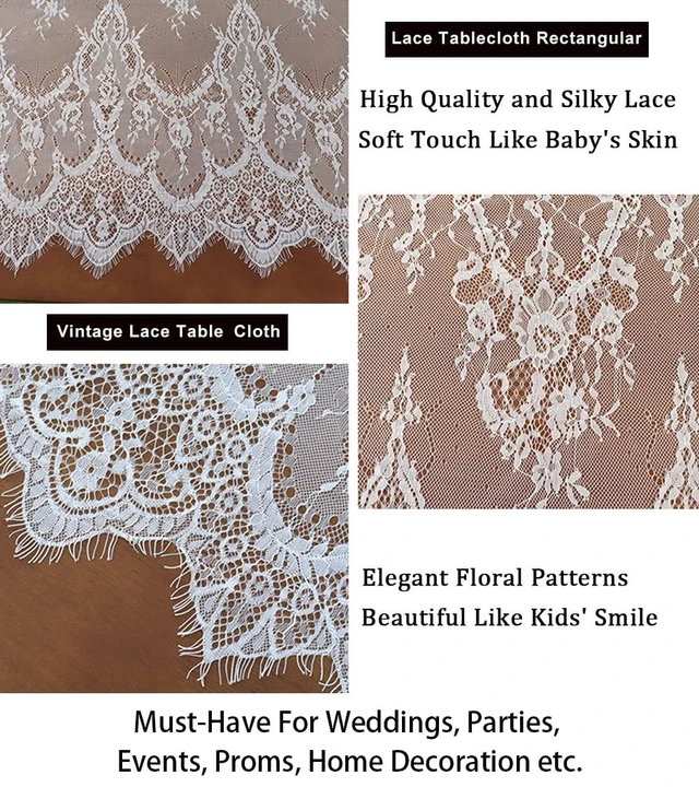 Alt view image 3 of 6 - Lace Tablecloth White Rectangle Wedding Vintage Floral Fabric | Lace Table Cloth Ivory Farmhouse Rustic Boho Sheer Overlay, Embroidery Eyelash Lace Cover for Outdoor Party Reception Decor