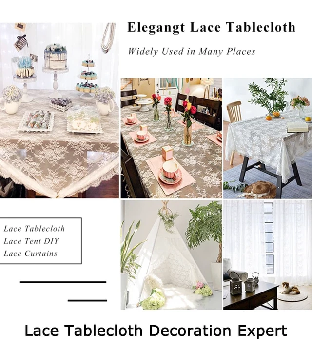 Alt view image 5 of 6 - Lace Tablecloth White Rectangle Wedding Vintage Floral Fabric | Lace Table Cloth Ivory Farmhouse Rustic Boho Sheer Overlay, Embroidery Eyelash Lace Cover for Outdoor Party Reception Decor