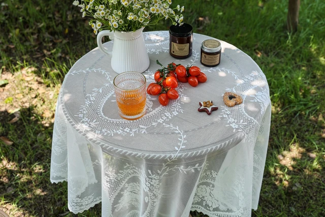 Alt view image 5 of 7 - White Lace Square Tablecloth for Square/Round Tables 55 x 55 Inch Vintage Embroidered Table Cloth Shabby Chic Wedding Baby Shower Table Cover (White, 55"x55")