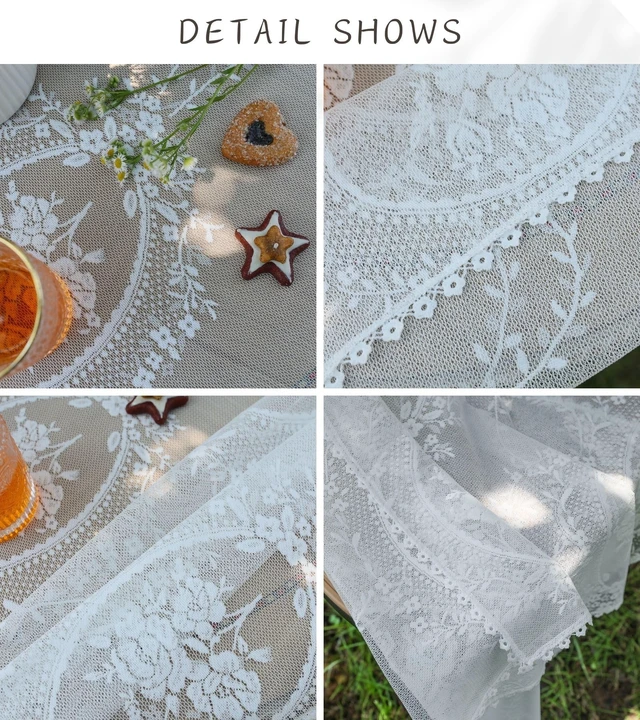 Alt view image 7 of 7 - White Lace Square Tablecloth for Square/Round Tables 55 x 55 Inch Vintage Embroidered Table Cloth Shabby Chic Wedding Baby Shower Table Cover (White, 55"x55")