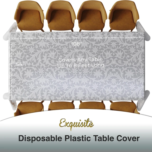 Alt view image 3 of 6 - White Lace Rectangle Tablecloth 54"X108" - 48 Pack | Plastic Lace Tablecloth, Disposable Table Covers Rectangle for Parties, Weddings, Holidays & Party Supplies