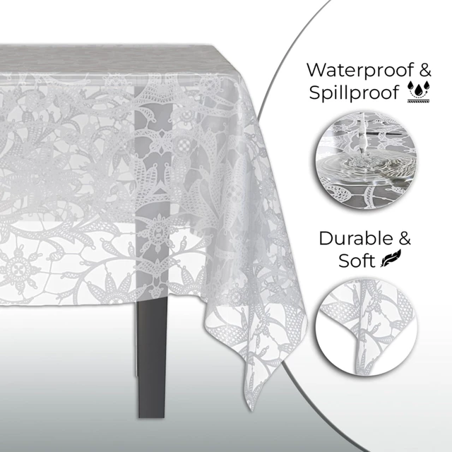 Alt view image 4 of 6 - White Lace Rectangle Tablecloth 54"X108" - 48 Pack | Plastic Lace Tablecloth, Disposable Table Covers Rectangle for Parties, Weddings, Holidays & Party Supplies