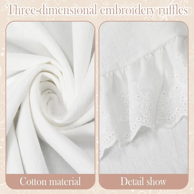 Alt view image 7 of 7 - Vintage White Ruffle Tablecloth Retro Farmhouse Tablecloth | 52" x 70" Rectangle Vintage Ruffled Cotton Tablecloth, Rustic Embroidered Flounces Trim Washable Table Cover Holiday Decor