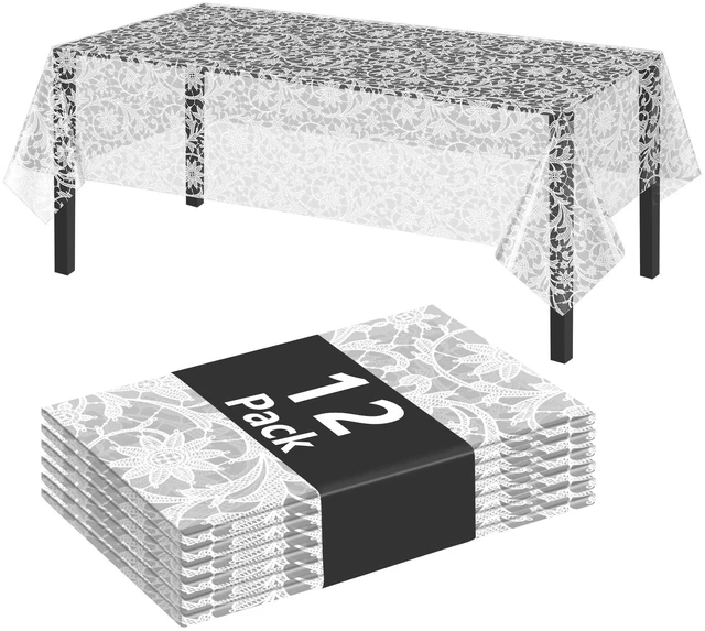 Main image of 12 Pack White Lace Tablecloth Rectangle Lace Table Cover 54x108 Inch | Disposable Waterproof Lace Table Cloth White Floral Table Covers for Baby & Bridal Shower Picnic Camping Birthday Party