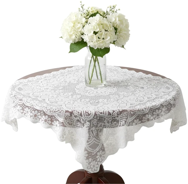 Main image of Lace Tablecloth, Ivory White Lace Table Cloth 35.4 X 35.4inSquare Table Cloth, Vintage Embroidered Style Crochet Small Tablecloth for Summer Outdoor Tea Party Reception Dinner Home Decor