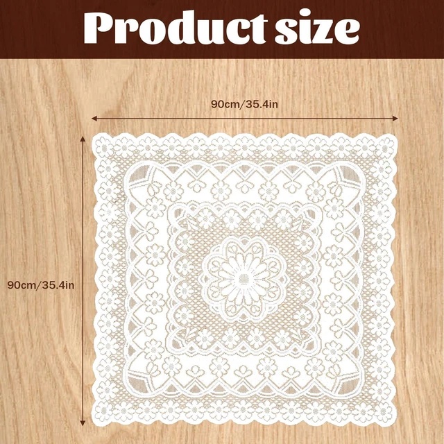Alt view image 3 of 7 - Lace Tablecloth, Ivory White Lace Table Cloth 35.4 X 35.4inSquare Table Cloth, Vintage Embroidered Style Crochet Small Tablecloth for Summer Outdoor Tea Party Reception Dinner Home Decor