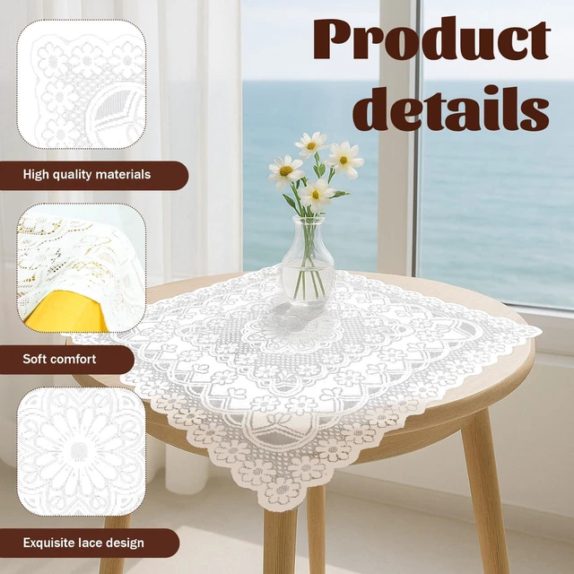 Alt view image 4 of 7 - Lace Tablecloth, Ivory White Lace Table Cloth 35.4 X 35.4inSquare Table Cloth, Vintage Embroidered Style Crochet Small Tablecloth for Summer Outdoor Tea Party Reception Dinner Home Decor