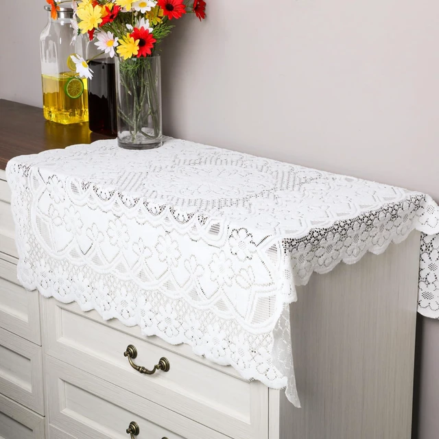 Alt view image 7 of 7 - Lace Tablecloth, Ivory White Lace Table Cloth 35.4 X 35.4inSquare Table Cloth, Vintage Embroidered Style Crochet Small Tablecloth for Summer Outdoor Tea Party Reception Dinner Home Decor