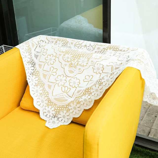 Alt view image 5 of 7 - Lace Tablecloth, Ivory White Lace Table Cloth 35.4 X 35.4inSquare Table Cloth, Vintage Embroidered Style Crochet Small Tablecloth for Summer Outdoor Tea Party Reception Dinner Home Decor