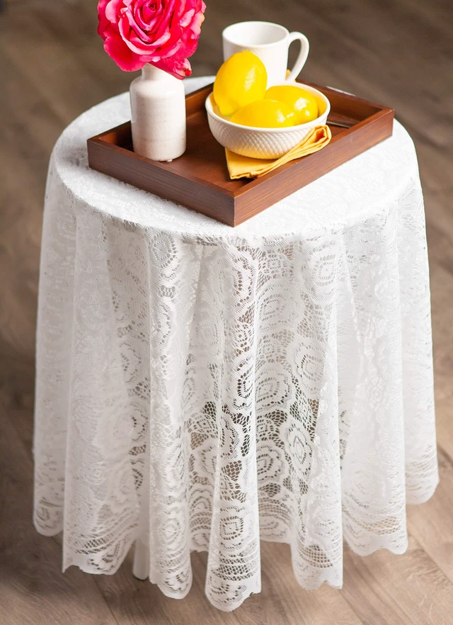 Alt view image 4 of 4 - Home Essentials 100% Polyester, Machine Washable, Shabby Chic, Vintage Tablecloth or Overlay 63" Round, Vintage Lace Cream