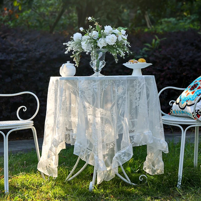 Alt view image 5 of 5 - White Lace Round Rustic Tablecloth