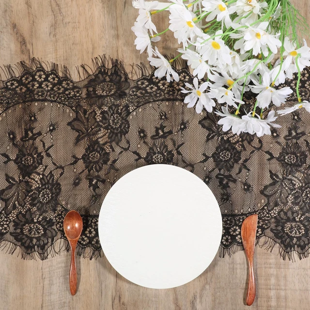 Alt view image 6 of 7 - Black Lace Table Runner Vintage Gothic Lace Tablecloth Embroidered Doilies Long Tulle Fabric Halloween Table Decor for Wedding Home Parties Gathering(14x118 Inch)