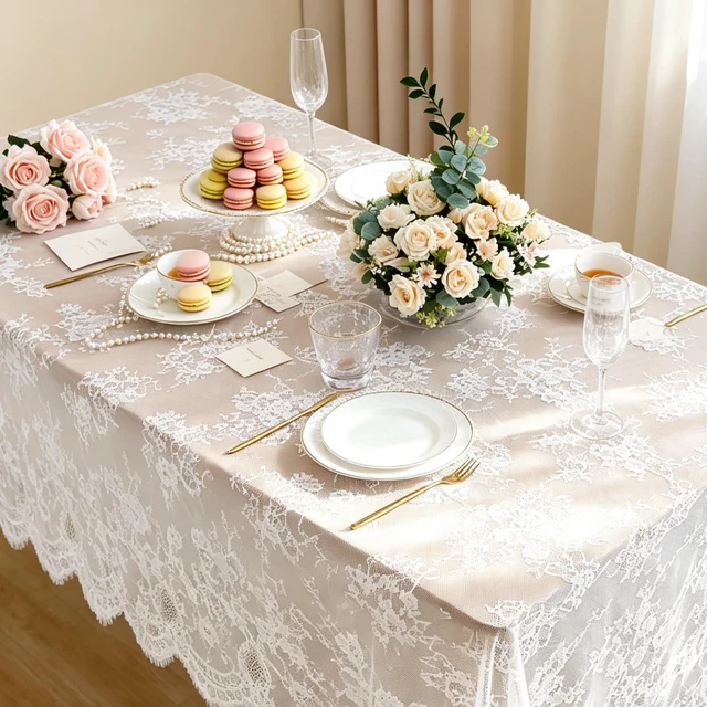 Alt view image 2 of 7 - Lace Tablecloth Rectangular 60x120-Inch White Lace Overlays | Rustic Table Cloth Runner Thanksgiving Tablecloth Floral White Lace Table Cloths for Wedding Decorations Picnic Table Cover