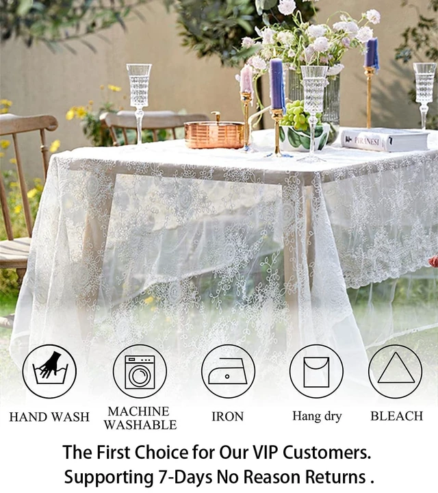 Alt view image 5 of 7 - Lace Tablecloth Rectangular 60x120-Inch White Lace Overlays | Rustic Table Cloth Runner Thanksgiving Tablecloth Floral White Lace Table Cloths for Wedding Decorations Picnic Table Cover