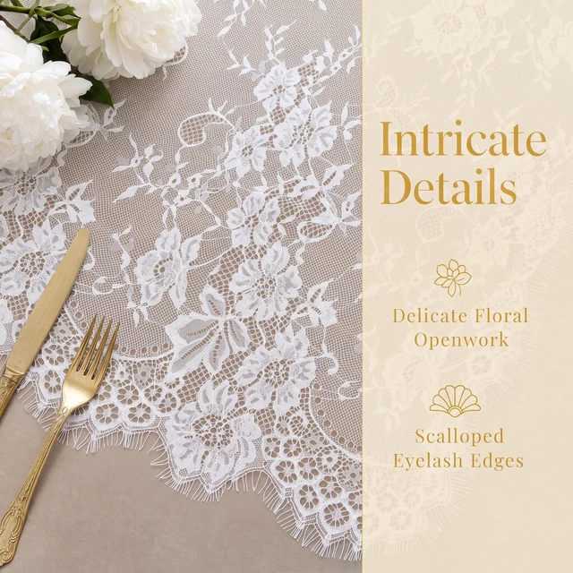 Alt view image 3 of 7 - Lace Tablecloth Rectangular 60x120-Inch White Lace Overlays | Rustic Table Cloth Runner Thanksgiving Tablecloth Floral White Lace Table Cloths for Wedding Decorations Picnic Table Cover